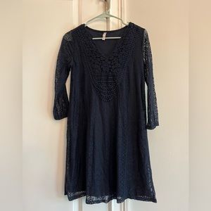 Navy Exhilaration Lace Dress